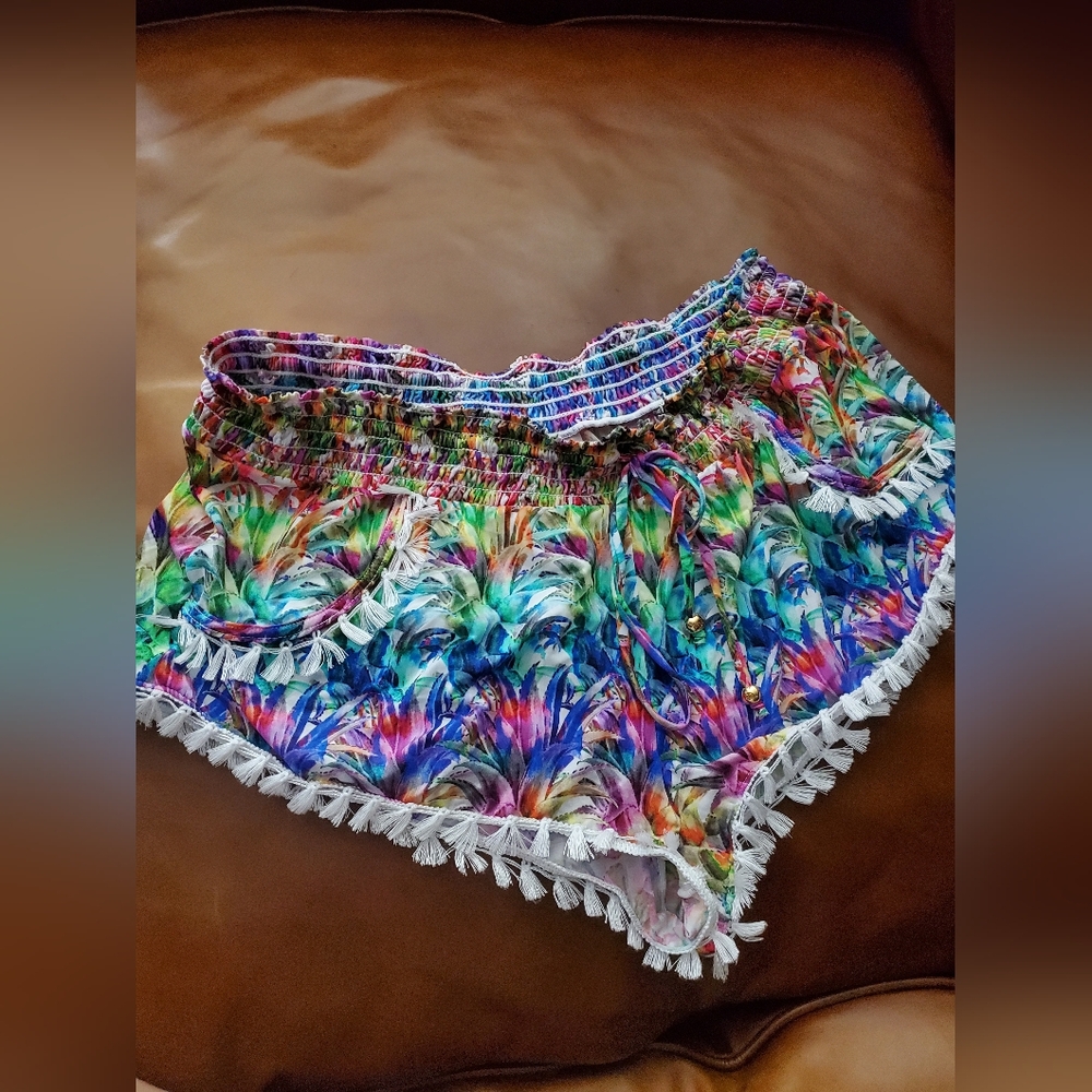 PilyQ Girls Lanai Tassel Swim Cover Shorts M/L